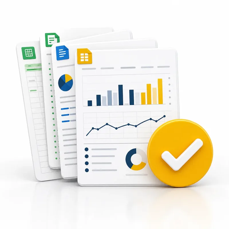 Stack of ecommerce reports with a yellow checkmark